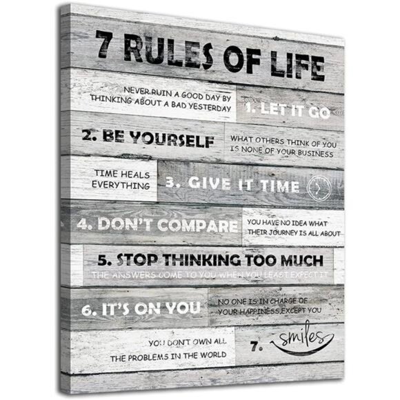 Inspirational Wall Art Motivational Quotes 7 Rules of Life Canvas Prints Wooden - Picture 1 of 6